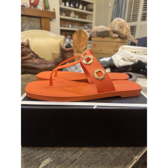 Larroude Women\'s Orange Gold Milan Grommet Thong Sandals Size 10/11 $140 MSRP‎ main image 6